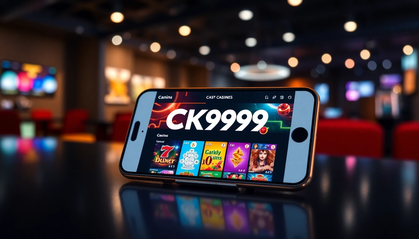 CK999 app download screen showing casino games on a smartphone for easy access and entertainment.