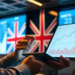 Expert Investment Advice UK guiding clients through financial charts with UK flags in background