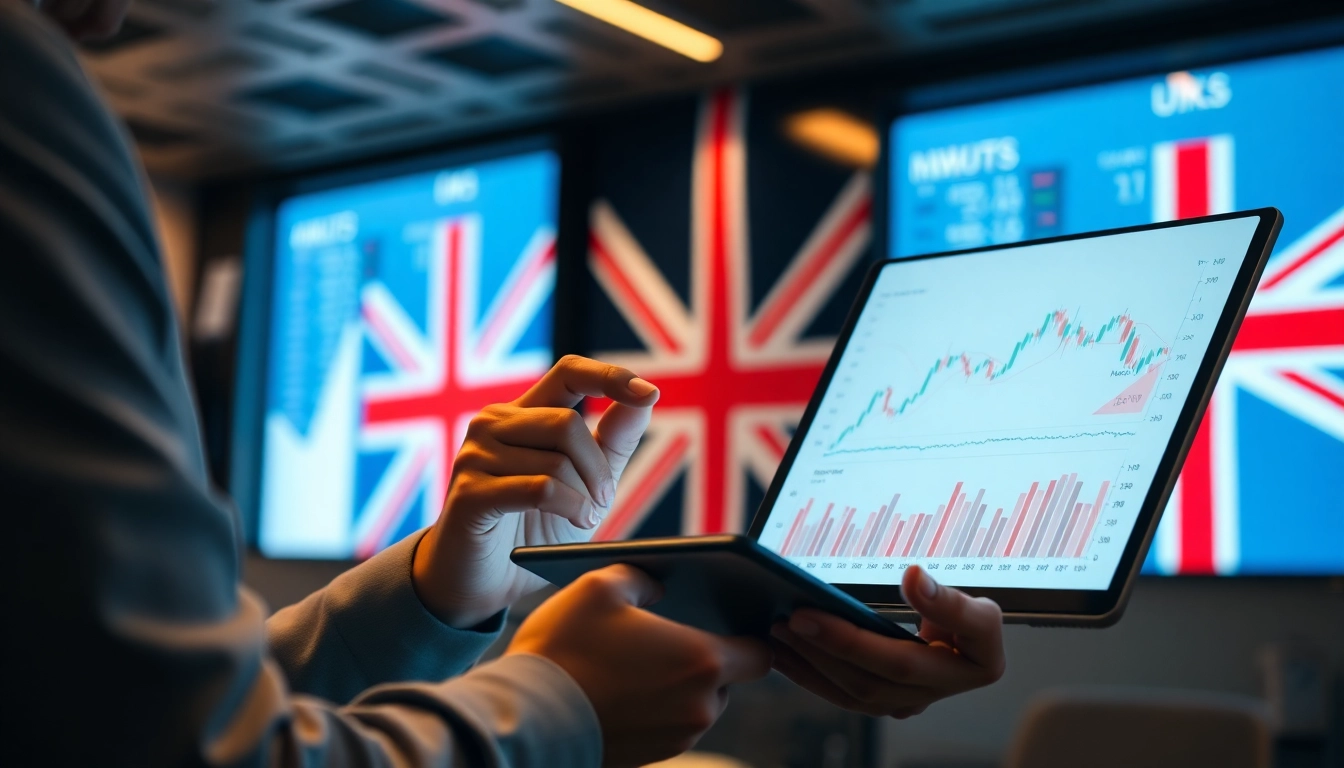 Expert Investment Advice UK guiding clients through financial charts with UK flags in background