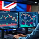 Forex Broker UK professional trader analyzing forex charts on a computer for secure trading
