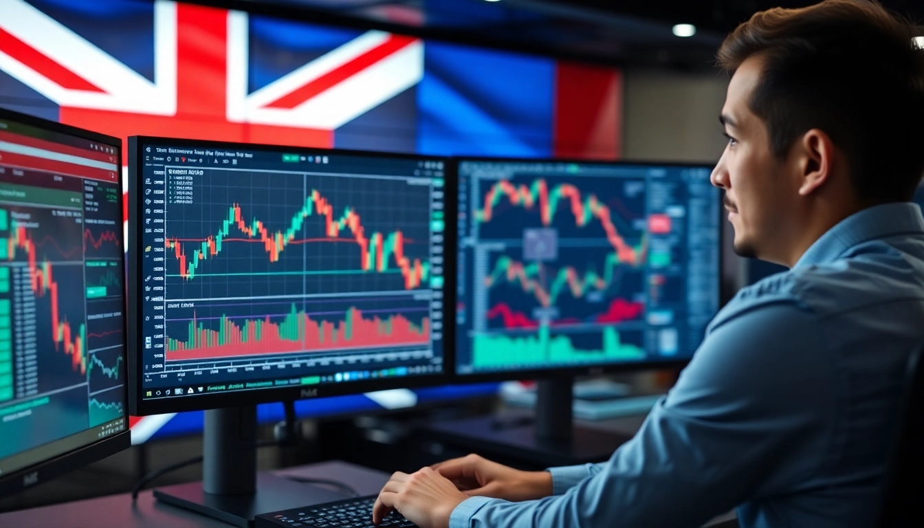 Forex Broker UK professional trader analyzing forex charts on a computer for secure trading
